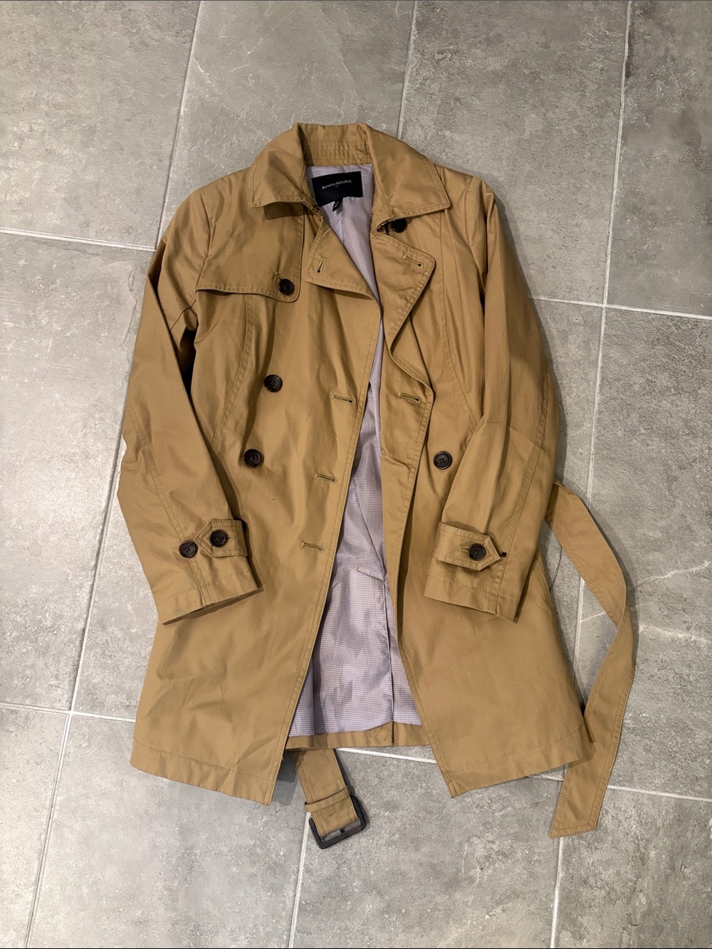 Banana Republic Khaki Double-Breasted Trench Coat